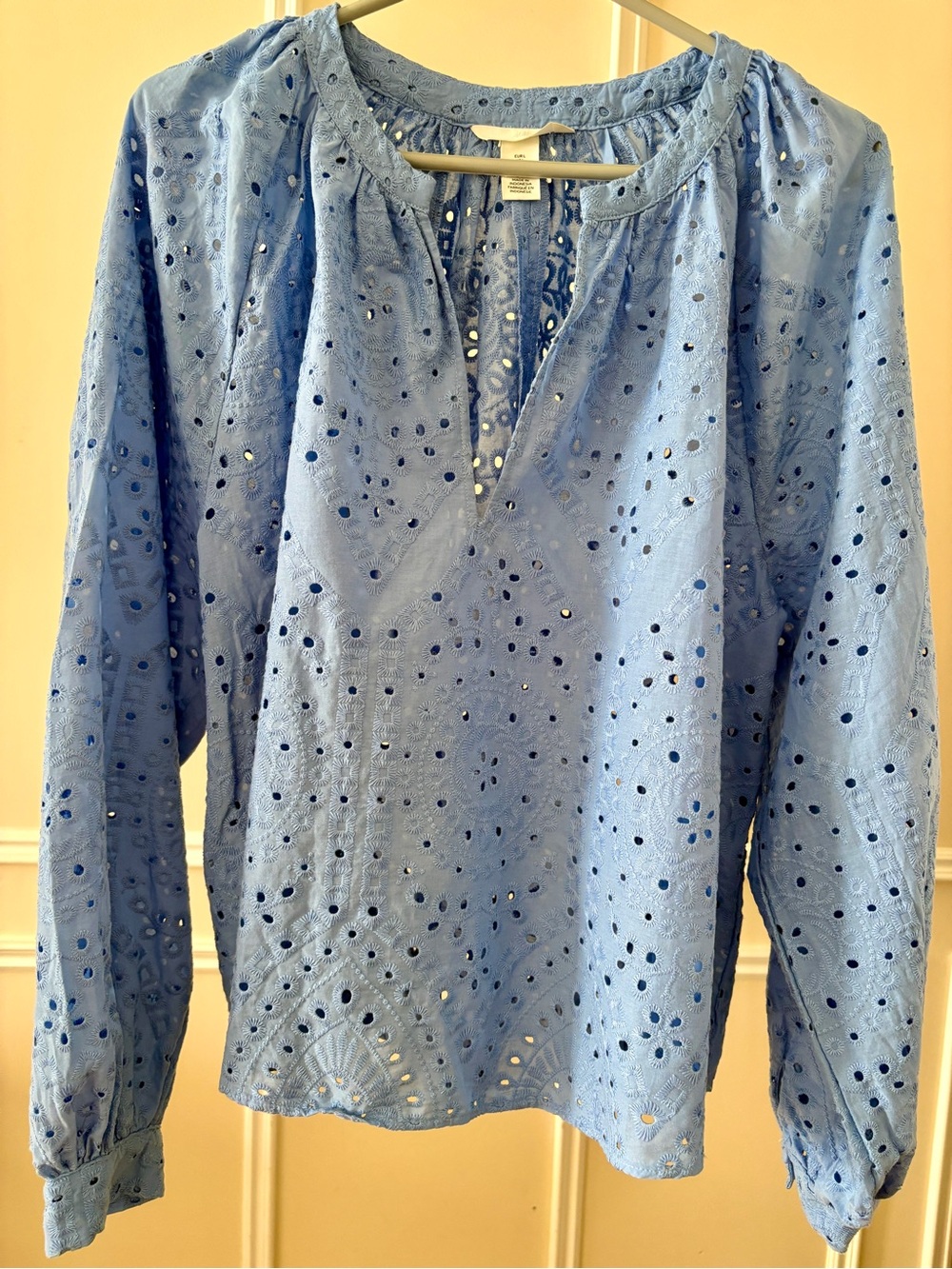 H&M Light Blue Eyelet Peasant Blouse